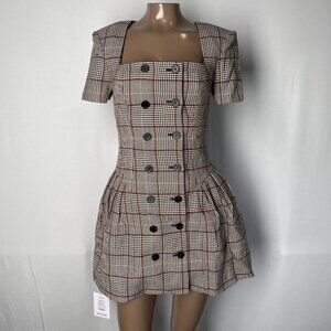 Self-Portrait Check Wool Mini Dress Brown Size 2